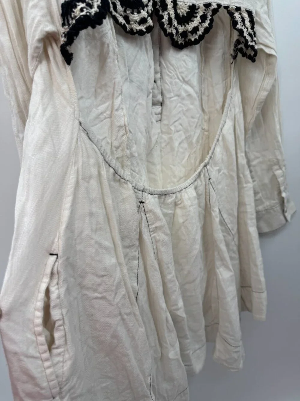 Free People Crochet Lace Cutout Back Tunic Mini Dress Cream Black Large